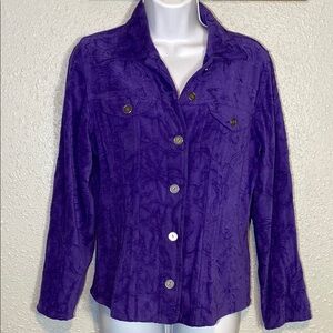 Chico's Purple Embossed Textured Jacket with Collared Neckline